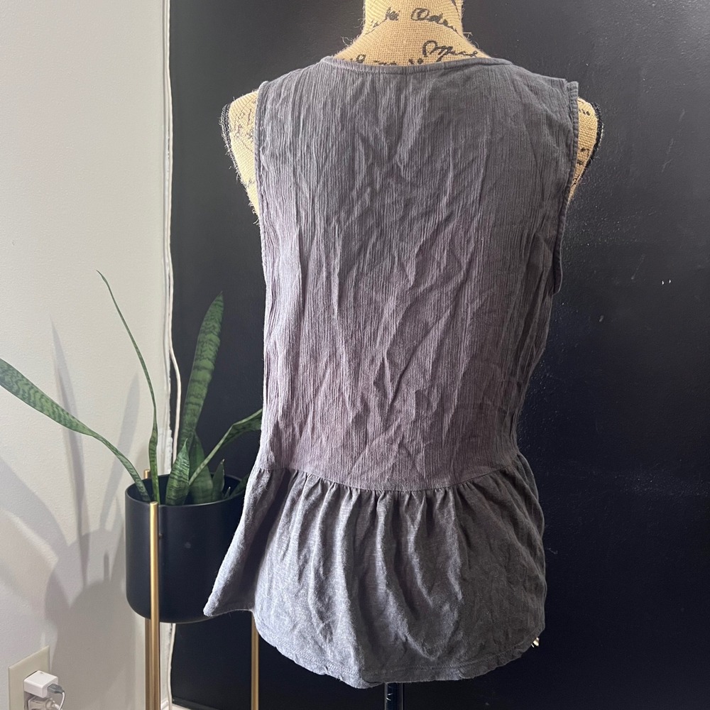 Lucky Brand Womens Gray Embroidered Peplum Tank Top Large Tassel Tie Boho Gypsy - Picture 3 of 8